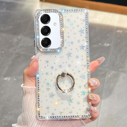 Samsung Galaxy A16 5G Rhinestone Glitter TPU Ring Holder Anti-fall Phone Case - Transparent Stars